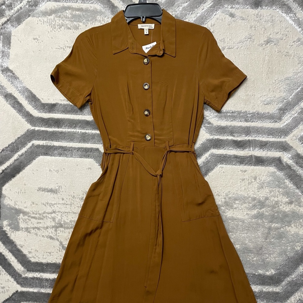 Mini Dress 1950s Inspired- Chestnut with Tortoise Buttons and Belt Size Small